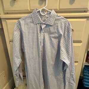 Brooks Brothers Men's Purple and White Plaid Shirt